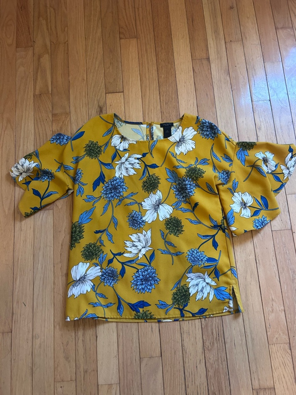 Ann Taylor Mustard Floral Short Sleeve Blouse